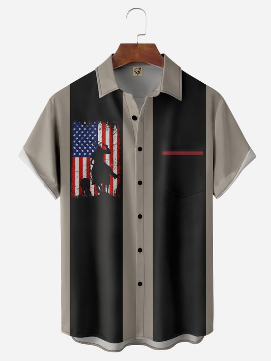 Cowboy Chest Pocket Short Sleeve Bowling Shirt