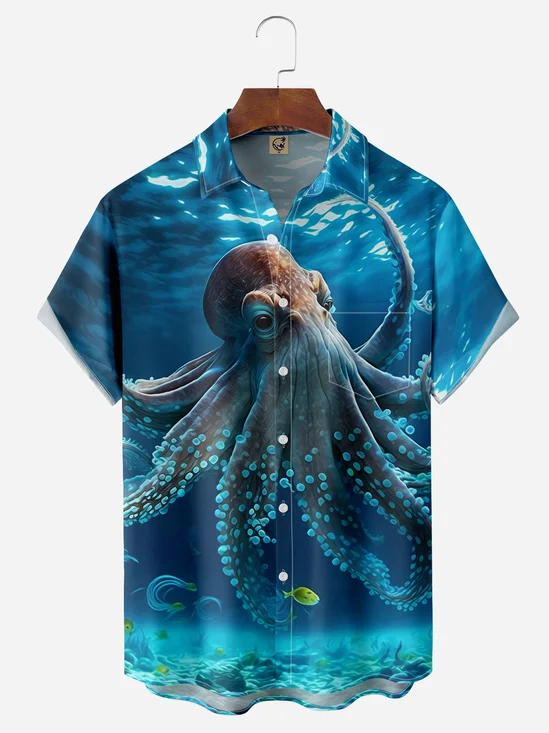 Octopus Chest Pocket Short Sleeve Hawaiian Shirt