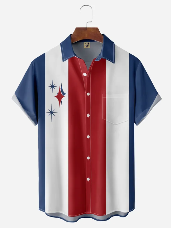 Geometry Chest Pocket Short Sleeve Bowling Shirt
