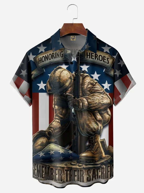 Veterans Day Chest Pocket Short Sleeve Casual Shirt