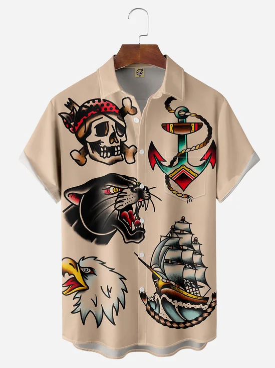Nautical Elements Chest Pocket Short Sleeve Hawaiian Shirt