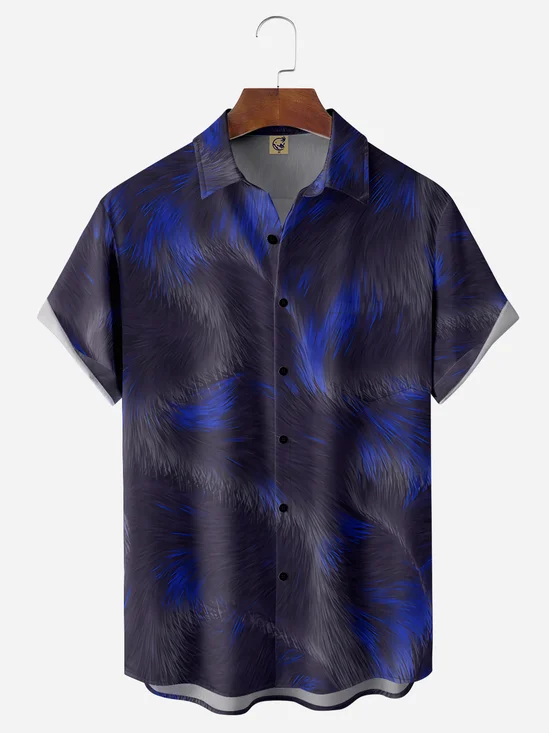 3D Animal Fur Print Chest Pocket Short Sleeve Casual Shirts