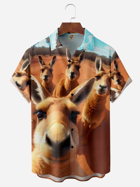 Kangaroo Chest Pocket Short Sleeve Casual Shirt