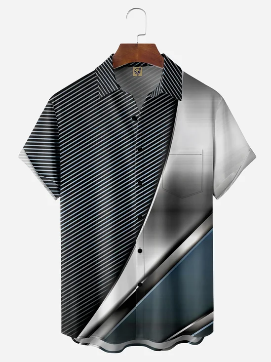 Patchwork Chest Pocket Short Sleeve Casual Shirt