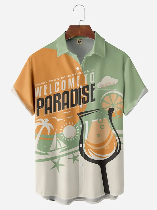 Cocktail Chest Pocket Short Sleeve Hawaiian Shirt
