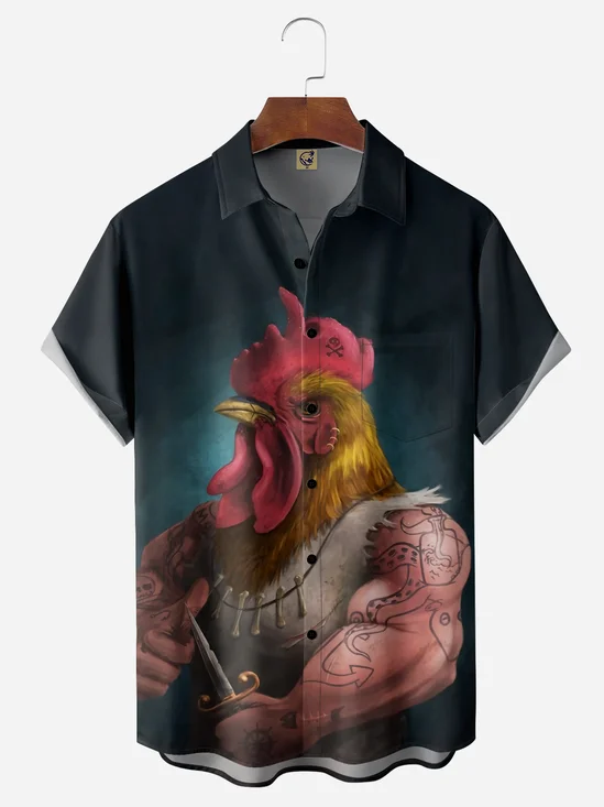 Hardaddy Viking Rooster Chest Pocket Short Sleeve Shirt
