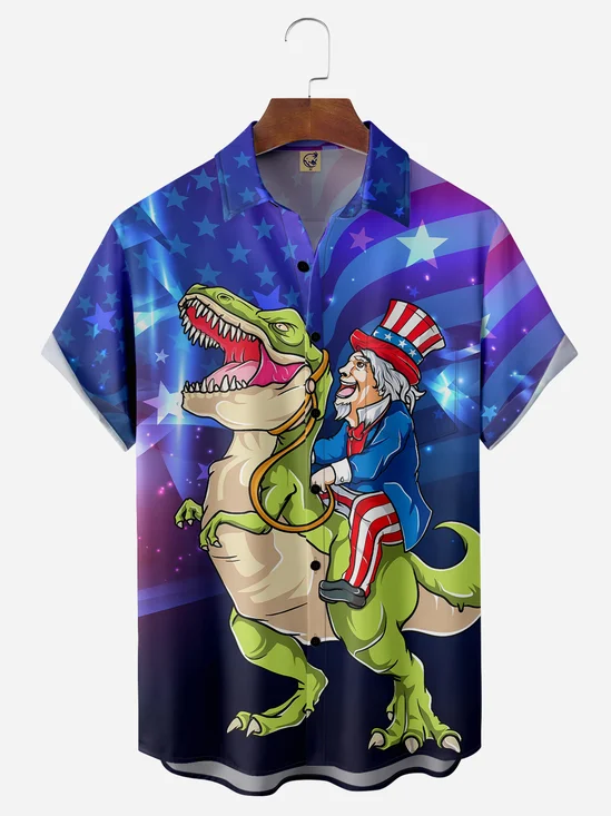 Dinosaur Flag Chest Pocket Short Sleeve Shirt
