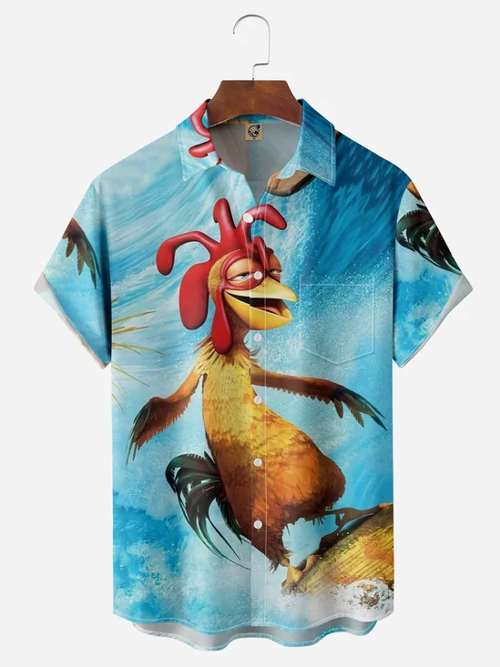 Hardaddy Rooster Chest Pocket Short Sleeves Casual Shirts