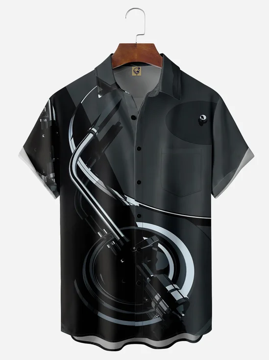 Gramophone Music Chest Pocket Short Sleeves Casual Shirts
