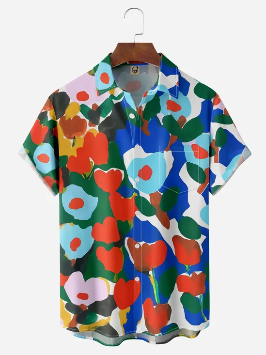 Floral Chest Pocket Short Sleeve Hawaiian Shirt