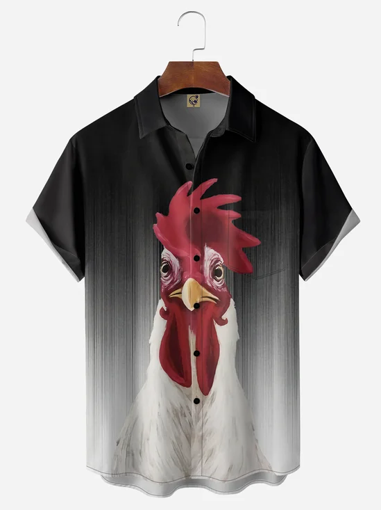 Abstract Stripes Chicken Chest Pocket Short Sleeve Casual Shirt