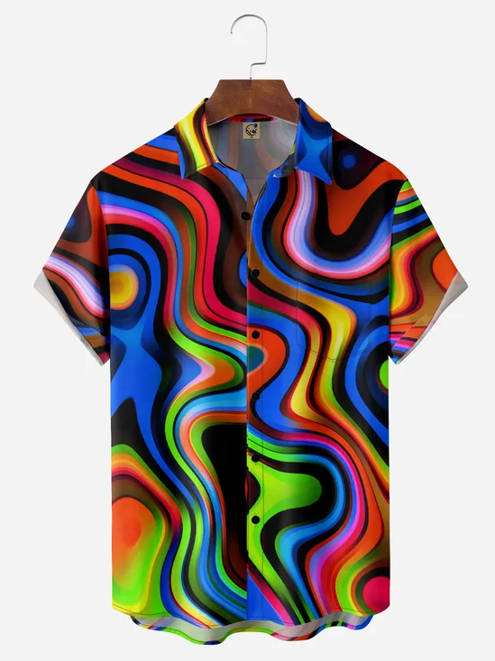 Gradient Color Chest Pocket Short Sleeve Casual Shirt