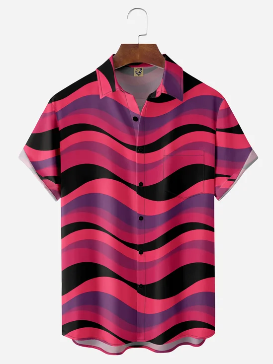 Abstract Geometric Chest Pocket Short Sleeve Casual Shirt