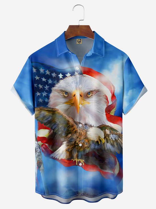 American Flag Eagle Chest Pocket Short Sleeve Casual Shirt