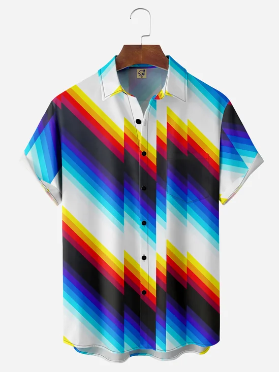 Gradient Color Chest Pocket Short Sleeve Casual Shirt