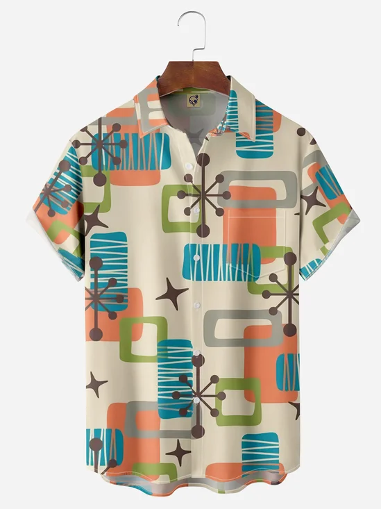 Mid Century Pattern Chest Pocket Short Sleeve Casual Shirt