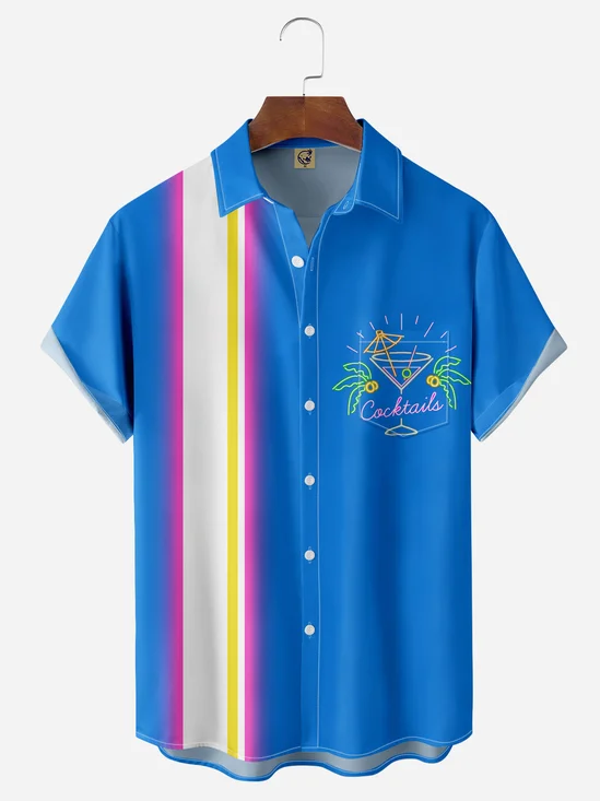 Cocktail Chest Pocket Short Sleeve Bowling Shirt