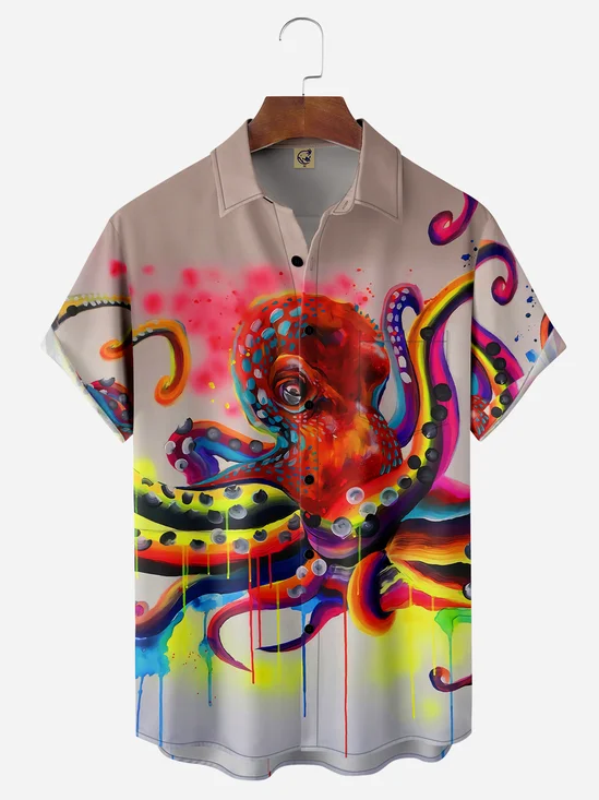 Octopus Chest Pocket Short Sleeve Casual Shirt
