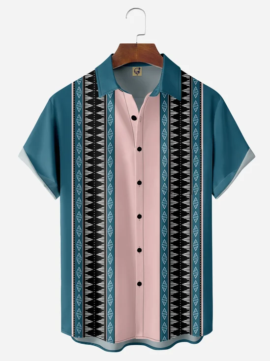 Ethnic Chest Pocket Short Sleeve Bowling Shirt