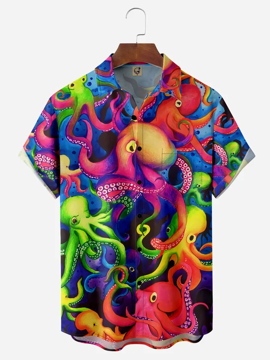 Octopus Chest Pocket Short Sleeve Casual Shirt