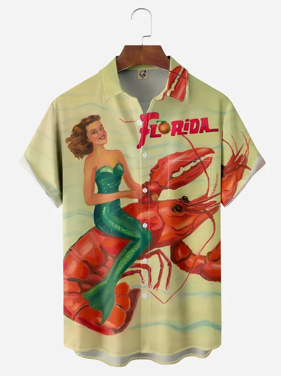 Vintage Belle Lobster Chest Pocket Short Sleeve Hawaiian Shirt