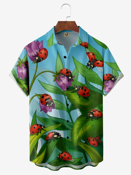 Ladybug Chest Pocket Short Sleeve Hawaiian Shirt
