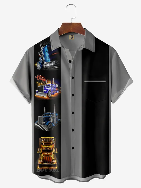 Truck Chest Pocket Short Sleeve Bowling Shirt