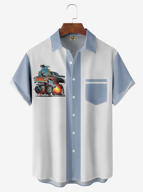 Truck Chest Pocket Short Sleeve Bowling Shirt