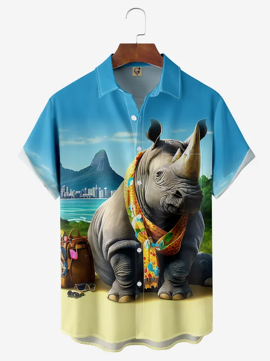 Rhino Chest Pocket Short Sleeve Hawaiian Shirt