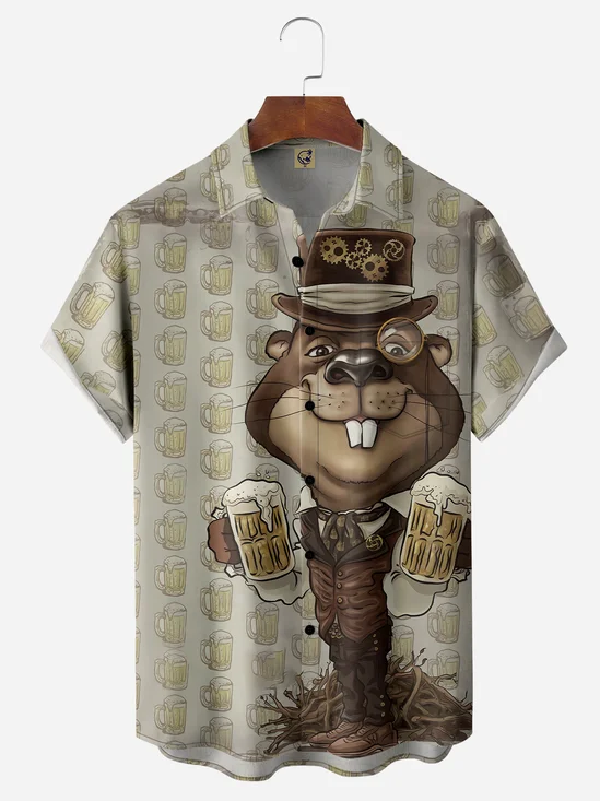 Beaver Chest Pocket Short Sleeve Casual Shirt
