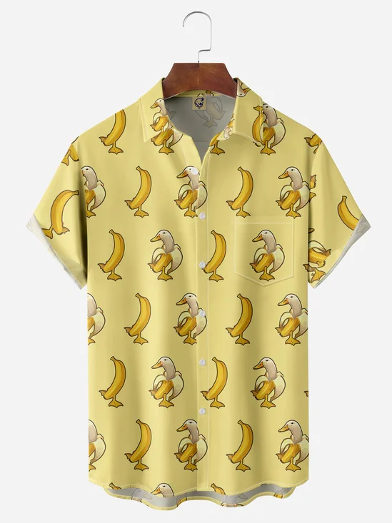 Banana Duck Chest Pocket Short Sleeve Casual Shirt