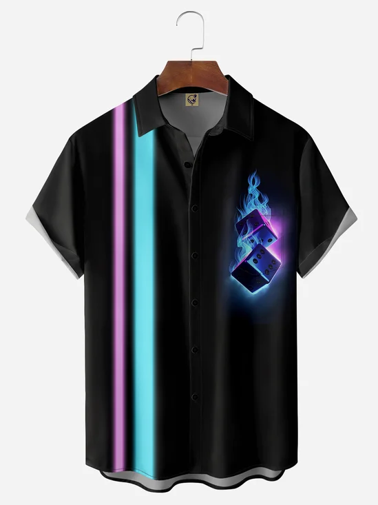 Flame Dice Chest Pocket Short Sleeve Bowling Shirt