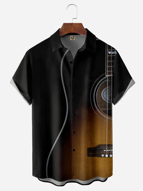 Music Guitar Chest Pocket Short Sleeve Shirt