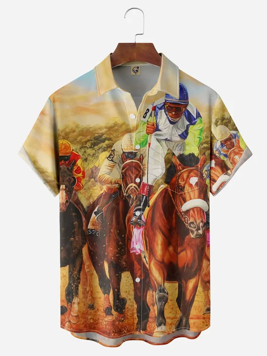 Hardaddy Horserace Chest Pocket Short Sleeve Casual Shirt