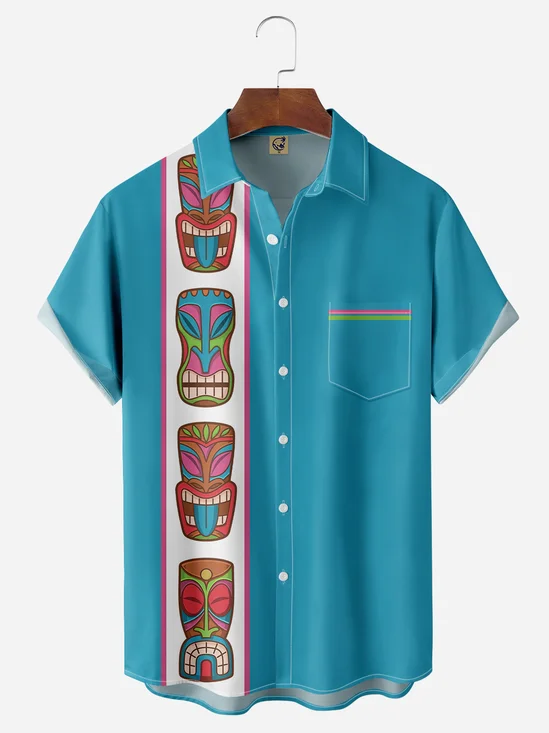 Tiki Chest Pocket Short Sleeve Bowling Shirts