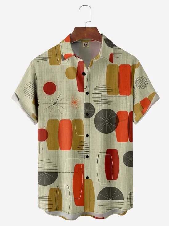 Geometric Art Chest Pocket Short Sleeve Casual Shirt