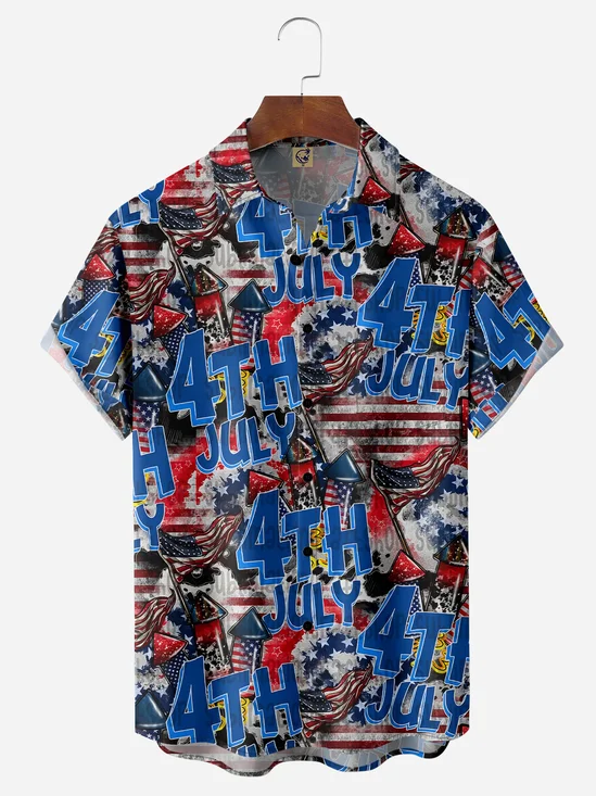 4th of July Chest Pocket Short Sleeve Casual Shirt