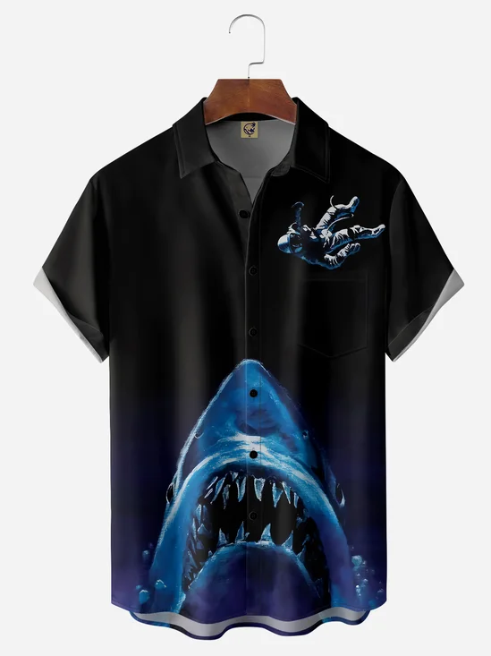 Shark Chest Pocket Short Sleeve Hawaiian Shirt