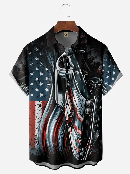 American Muscle Car Chest Pocket Short Sleeve Casual Shirt
