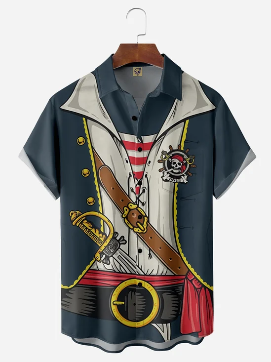 Pirate Costume Chest Pocket Short Sleeve Casual Shirt