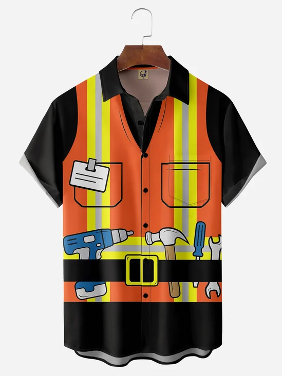 Construction Worker Safety Vest Chest Pocket Short Sleeve Casual Shirt
