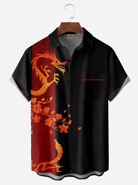 Dragon Chest Pocket Short Sleeve Bowling Shirt