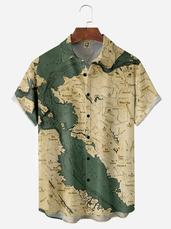 San Francisco Map Chest Pocket Short Sleeve Casual Shirt