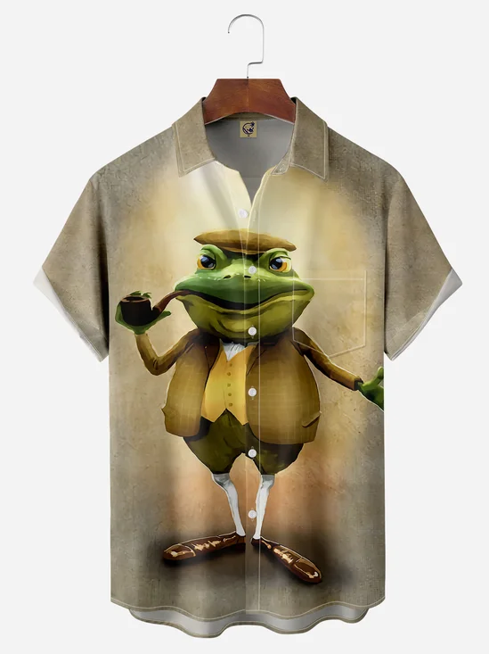 Frog Chest Pocket Short Sleeves Casual Shirt