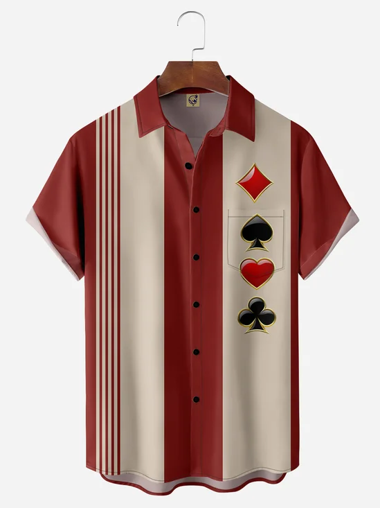 Poker Cards Chest Pocket Short Sleeve Bowling Shirt