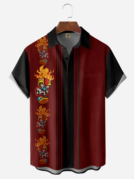 Tiki Chest Pocket Short Sleeve Bowling Shirt