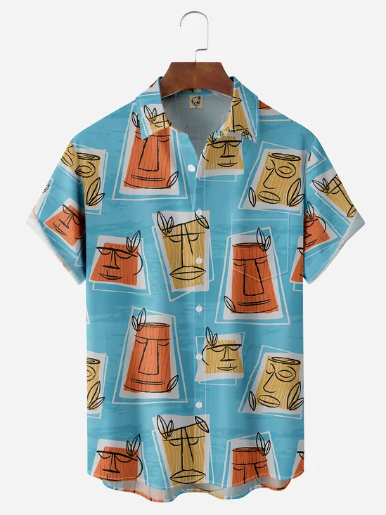 Tiki Chest Pocket Short Sleeve Hawaiian Shirt