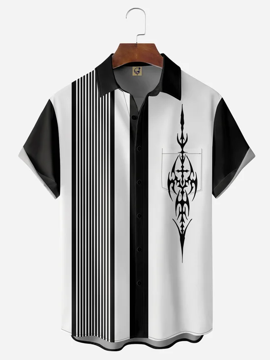 Pinstriping Chest Pocket Short Sleeve Bowling Shirt