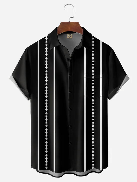 Poker Symbols Chest Pocket Short Sleeve Bowling Shirt