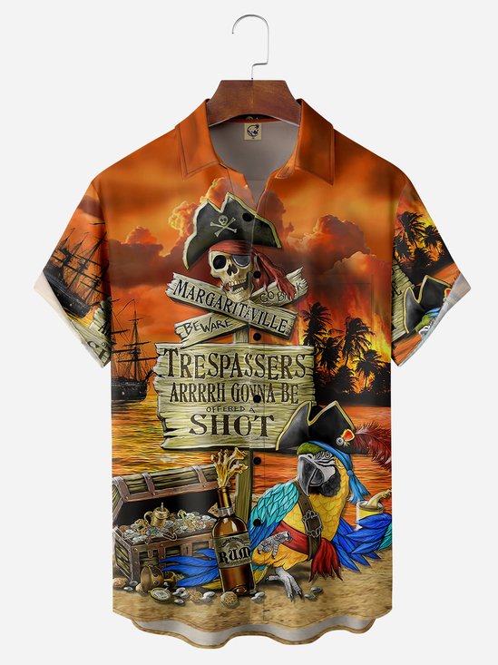 Pirate Chest Pocket Short Sleeve Hawaiian Shirt